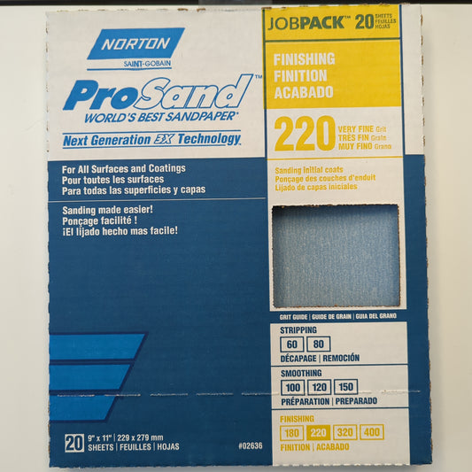 Norton 20 Count 9" X 11" 220 Grit Sandpaper Sheets